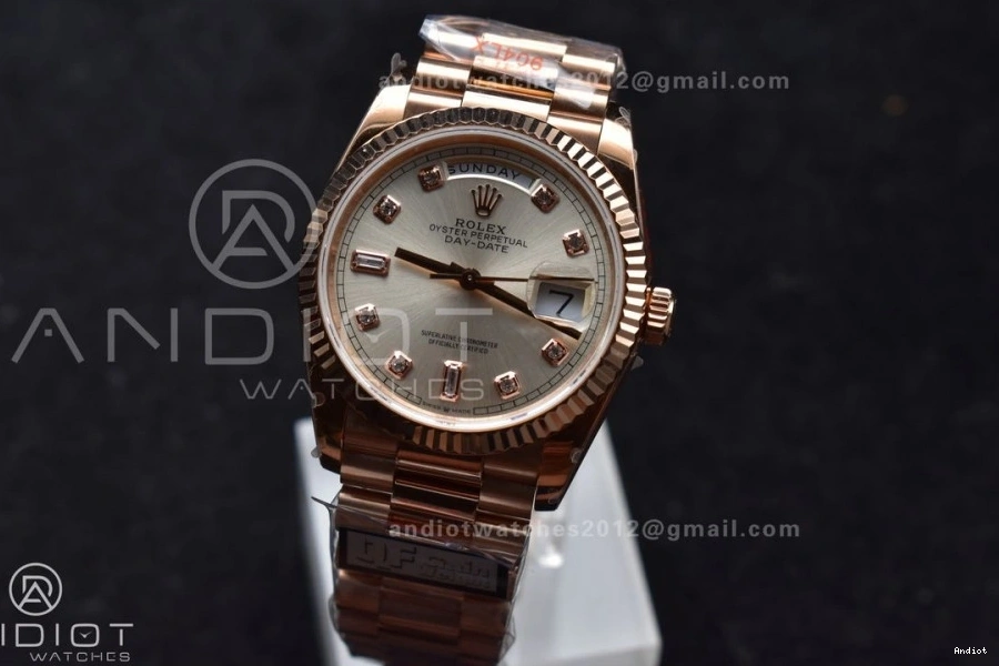 Dial QF DayDate with Square President Bracelet Edition RG Best Silver V5 36 (Gain 904L Steel Weight) Diamond on vr3255 0121